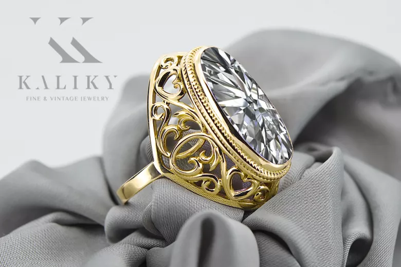 خاتم زركونيا 14 كارت من الذهب الأصفر فينتاج vrc184y